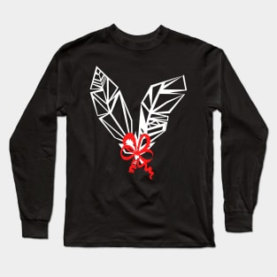 Two White Feathers of a Bird and a Red Ribbon Long Sleeve T-Shirt